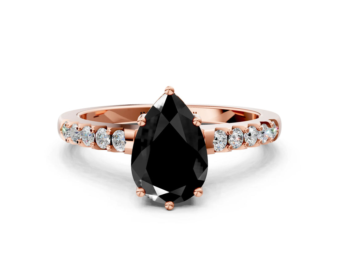 Rose gold Fancy Black Pear Cut Solitaire Diamond Engagement Ring with Pavé Band and Six-Prong Setting_12