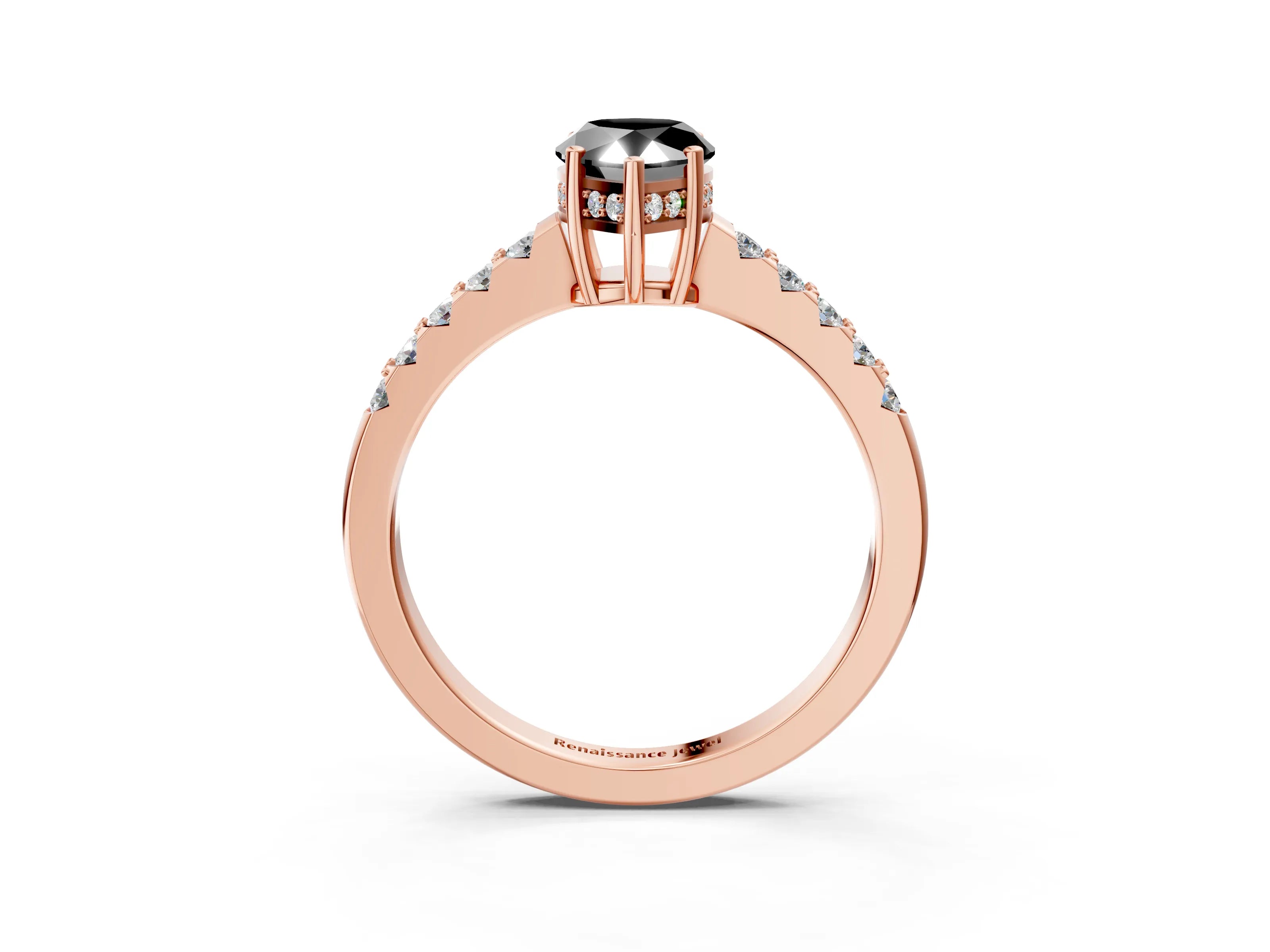 Rose gold Fancy Black Pear Cut Solitaire Diamond Engagement Ring with Pavé Band and Six-Prong Setting_15