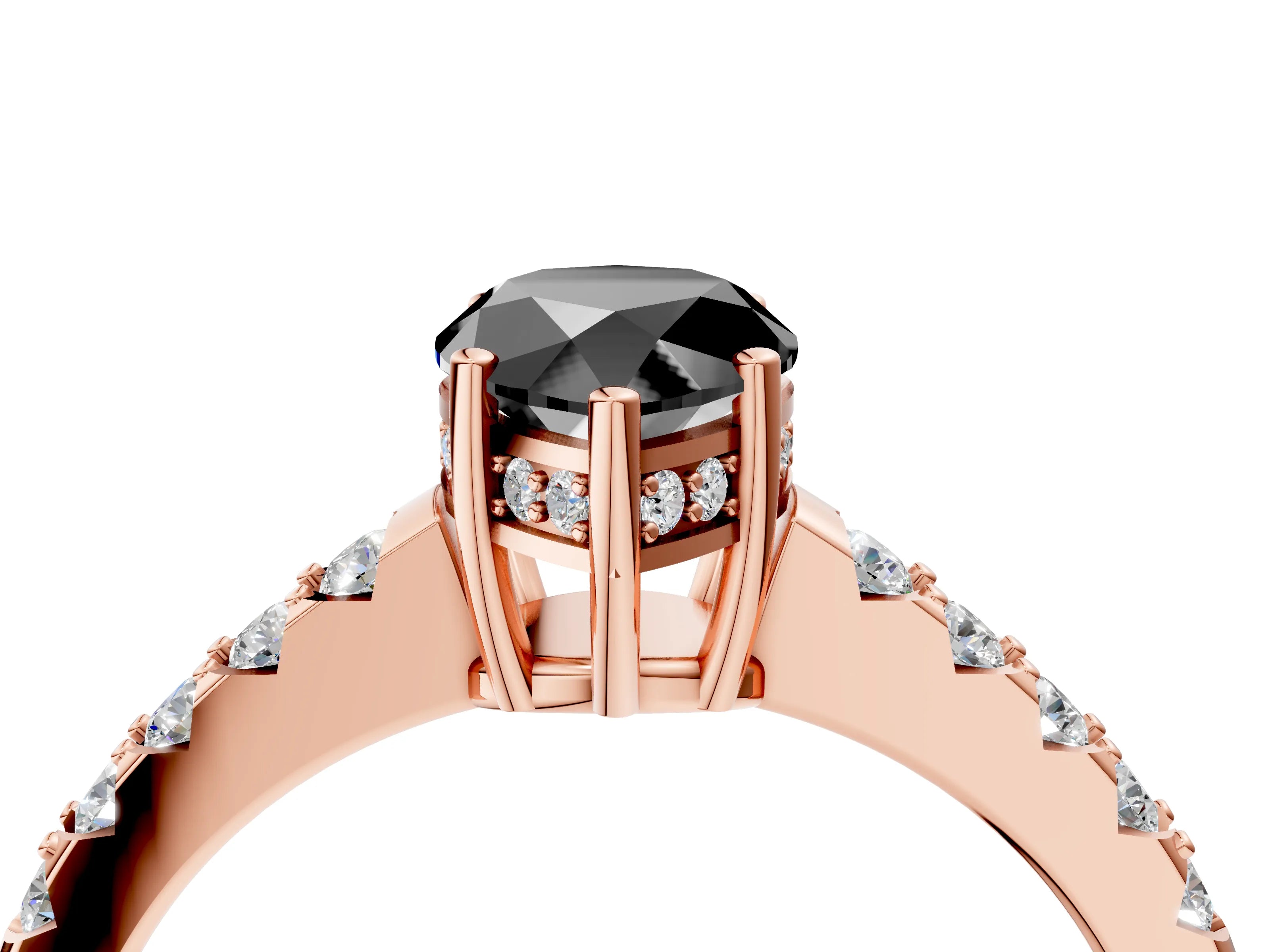 Rose gold Fancy Black Pear Cut Solitaire Diamond Engagement Ring with Pavé Band and Six-Prong Setting_16
