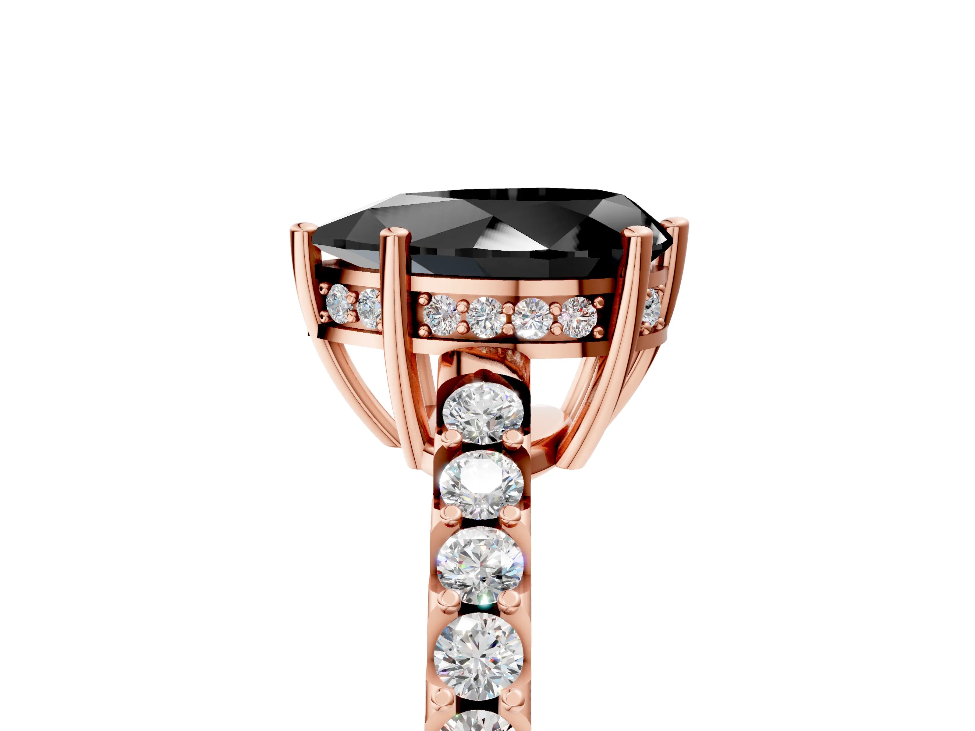 Rose gold Fancy Black Pear Cut Solitaire Diamond Engagement Ring with Pavé Band and Six-Prong Setting_17