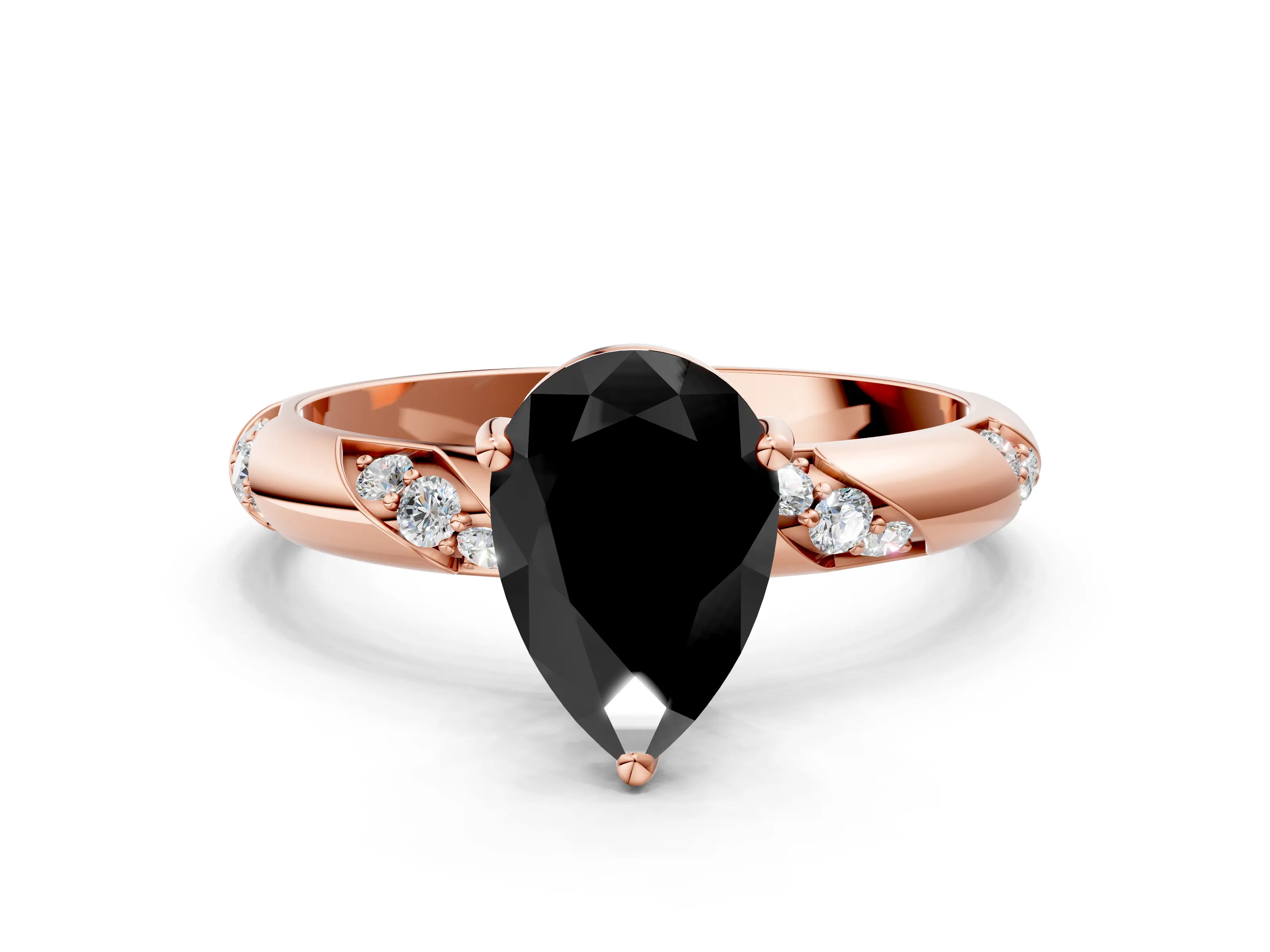 Rose gold Fancy Black Pear Cut Solitaire Diamond Engagement Ring with Twisted Pave Band and Four-Prong Setting_3