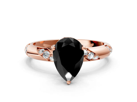 Rose gold Fancy Black Pear Cut Solitaire Diamond Engagement Ring with Twisted Pave Band and Four-Prong Setting_3