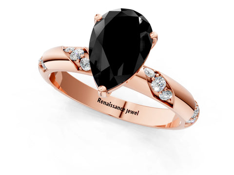 Rose gold Fancy Black Pear Cut Solitaire Diamond Engagement Ring with Twisted Pave Band and Four-Prong Setting_4