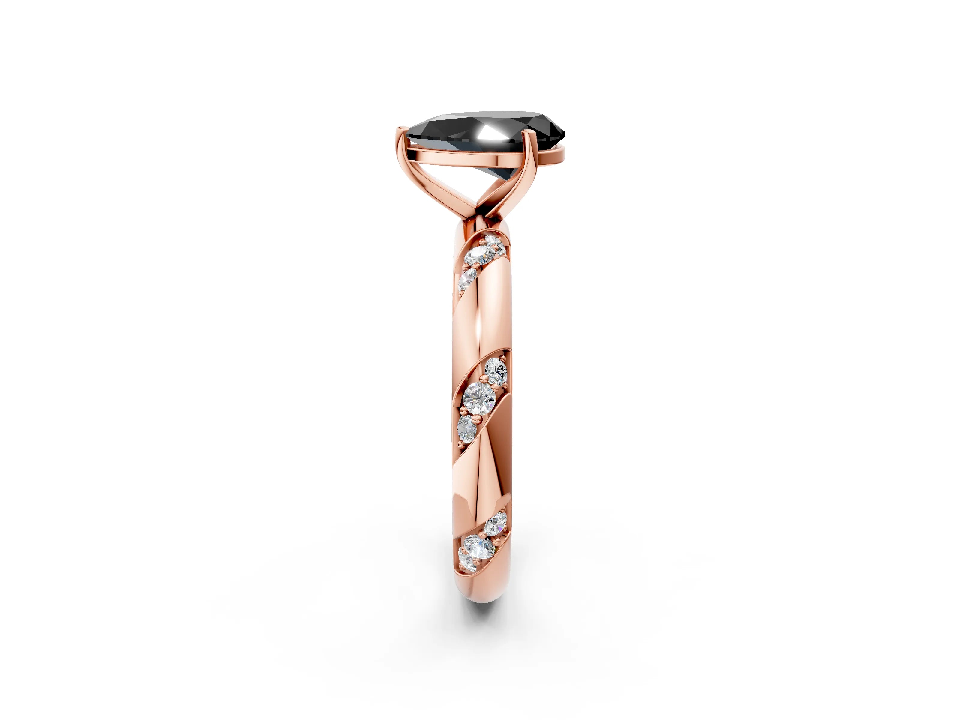 Rose gold Fancy Black Pear Cut Solitaire Diamond Engagement Ring with Twisted Pave Band and Four-Prong Setting_5