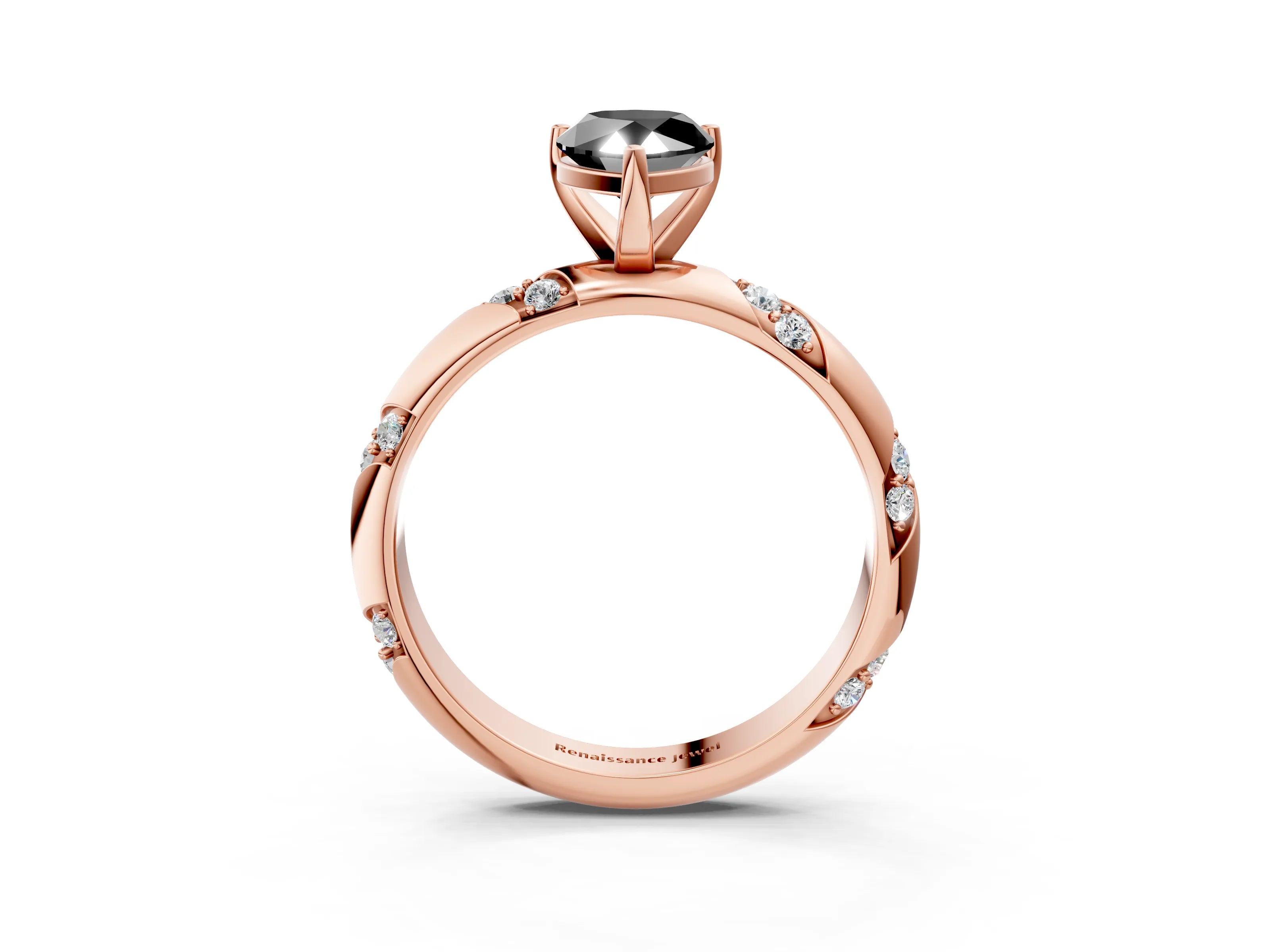 Rose gold Fancy Black Pear Cut Solitaire Diamond Engagement Ring with Twisted Pave Band and Four-Prong Setting_6
