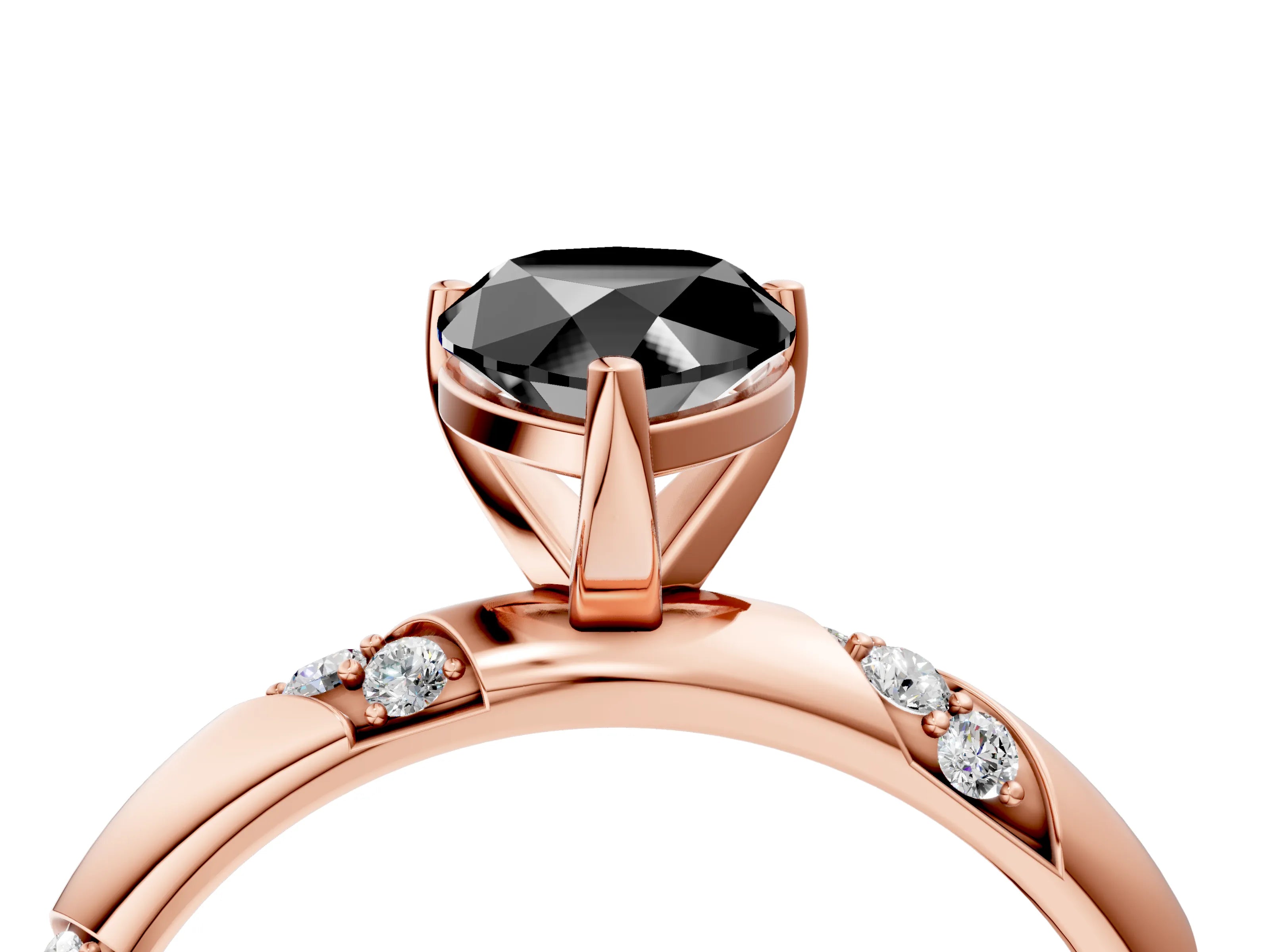 Rose gold Fancy Black Pear Cut Solitaire Diamond Engagement Ring with Twisted Pave Band and Four-Prong Setting_7