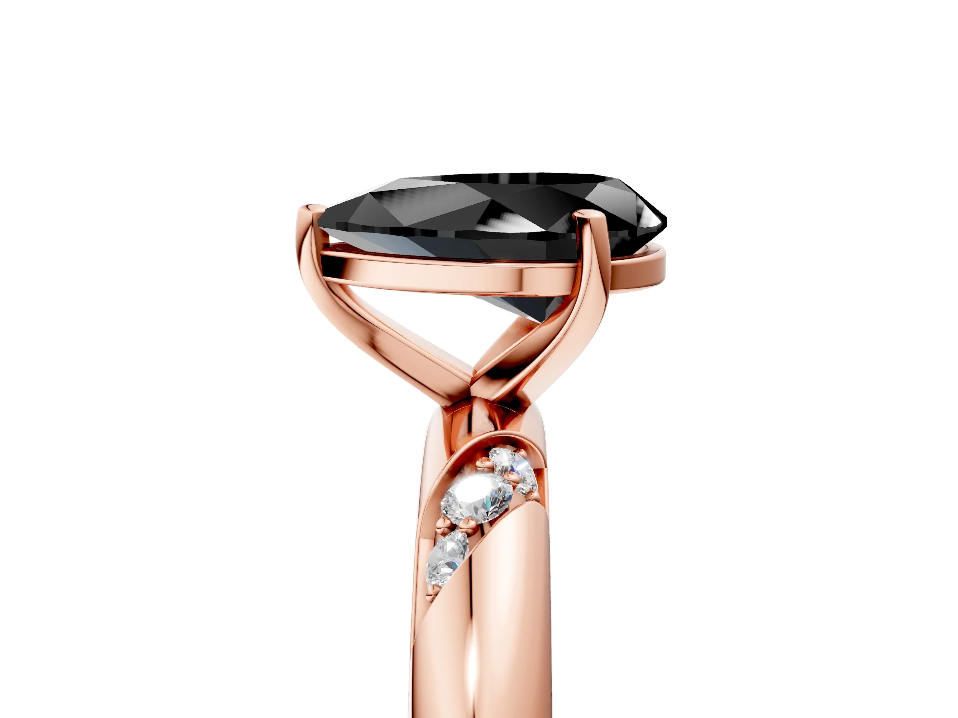 Rose gold Fancy Black Pear Cut Solitaire Diamond Engagement Ring with Twisted Pave Band and Four-Prong Setting_8