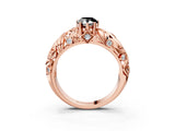 Rose gold Fancy Black Pear Cut Solitaire Diamond Leaf-Inspired Vine Band Ring with Prong Setting_3