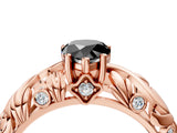 Rose gold Fancy Black Pear Cut Solitaire Diamond Leaf-Inspired Vine Band Ring with Prong Setting_4