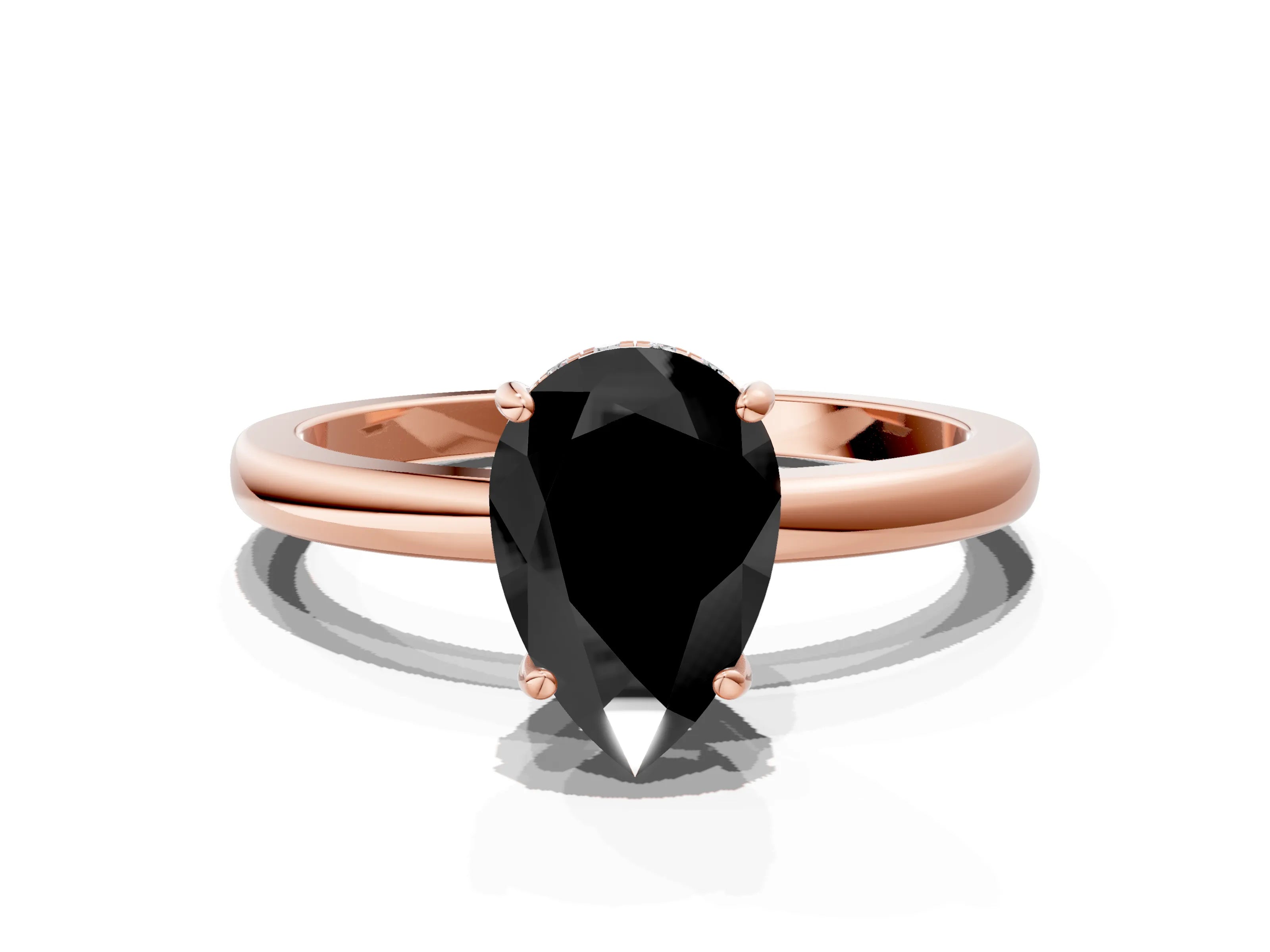 Rose gold Fancy Black Pear Cut Solitaire Diamond Ring with Prong Setting and Plain Band