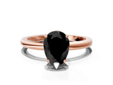 Rose gold Fancy Black Pear Cut Solitaire Diamond Ring with Prong Setting and Plain Band