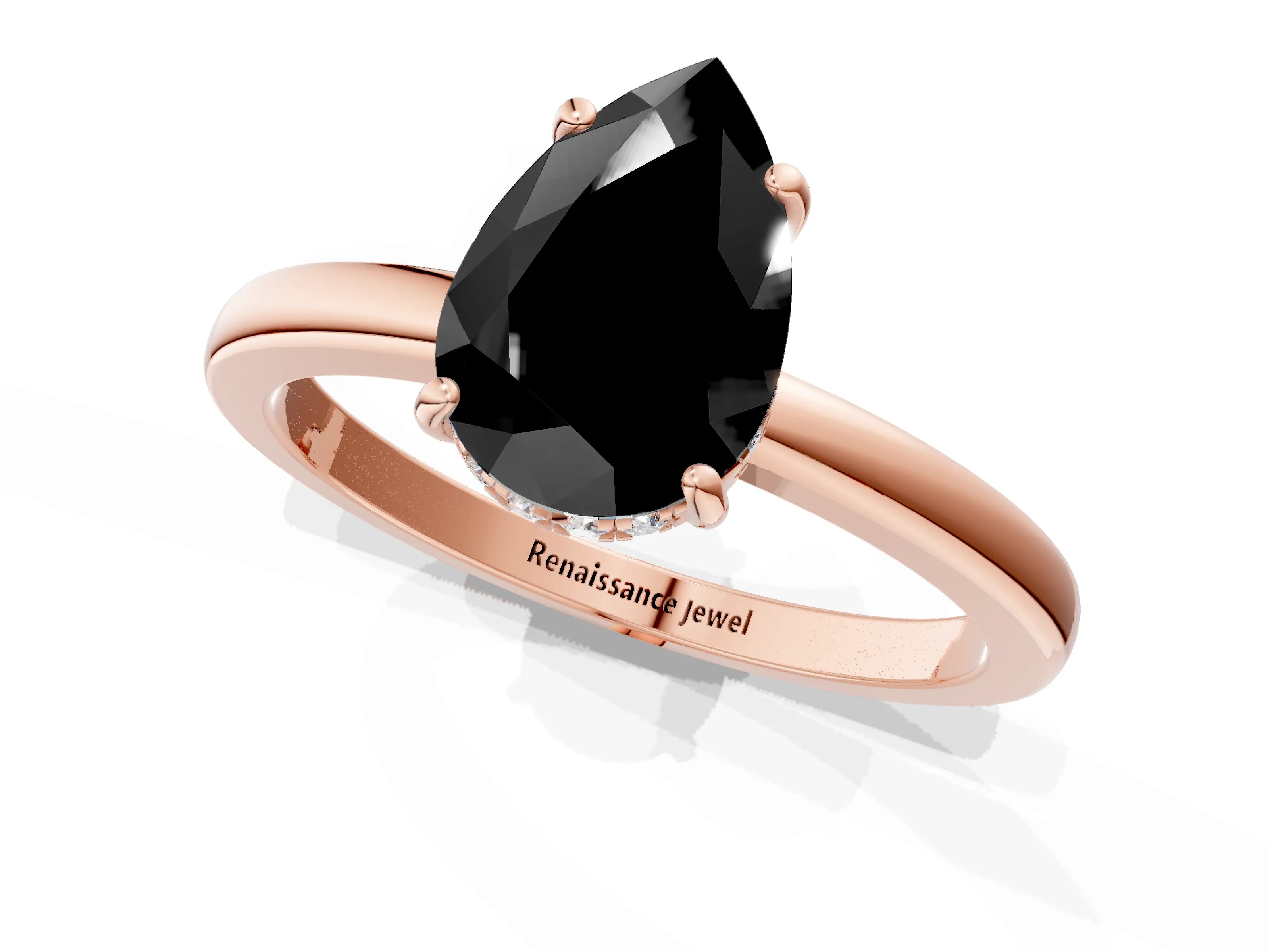 Rose gold Fancy Black Pear Cut Solitaire Diamond Ring with Prong Setting and Plain Band_1