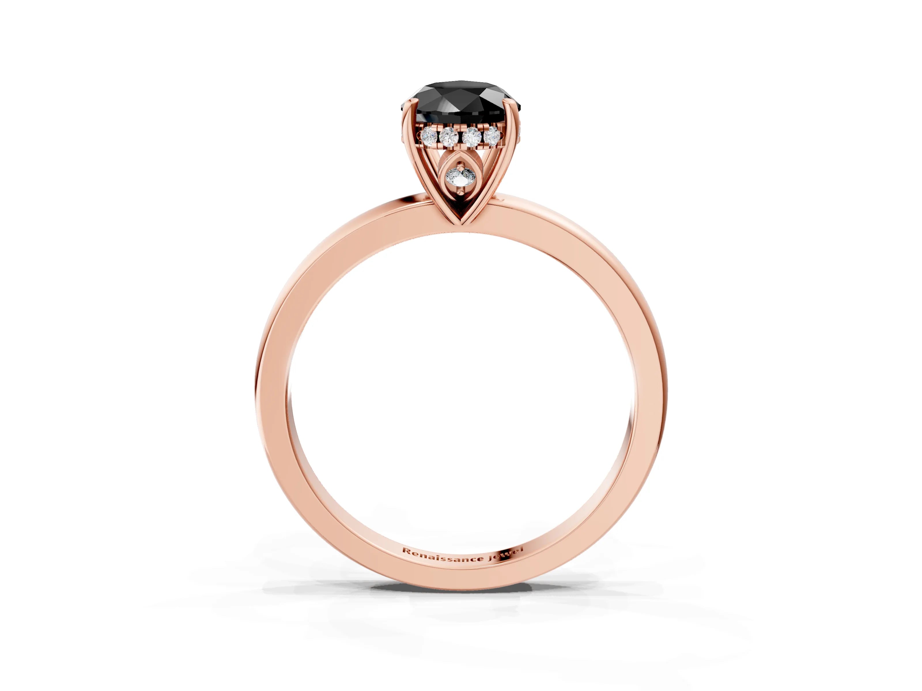 Rose gold Fancy Black Pear Cut Solitaire Diamond Ring with Prong Setting and Plain Band_3