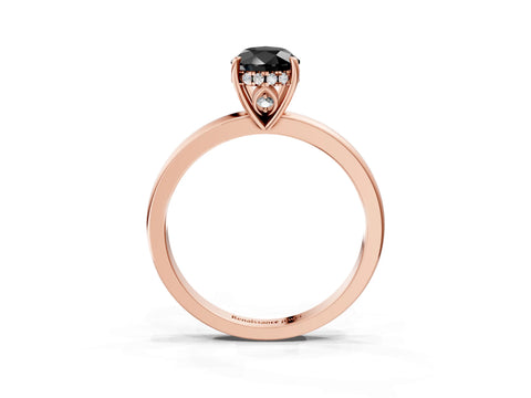 Rose gold Fancy Black Pear Cut Solitaire Diamond Ring with Prong Setting and Plain Band_3