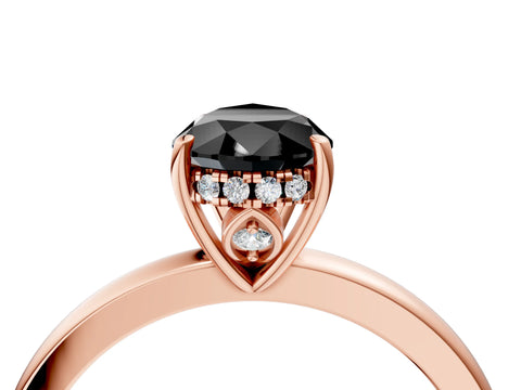 Rose gold Fancy Black Pear Cut Solitaire Diamond Ring with Prong Setting and Plain Band_4