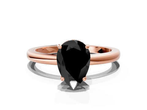 Rose gold Fancy Black Pear Cut Solitaire Diamond Ring with Prong Setting and Plain Band