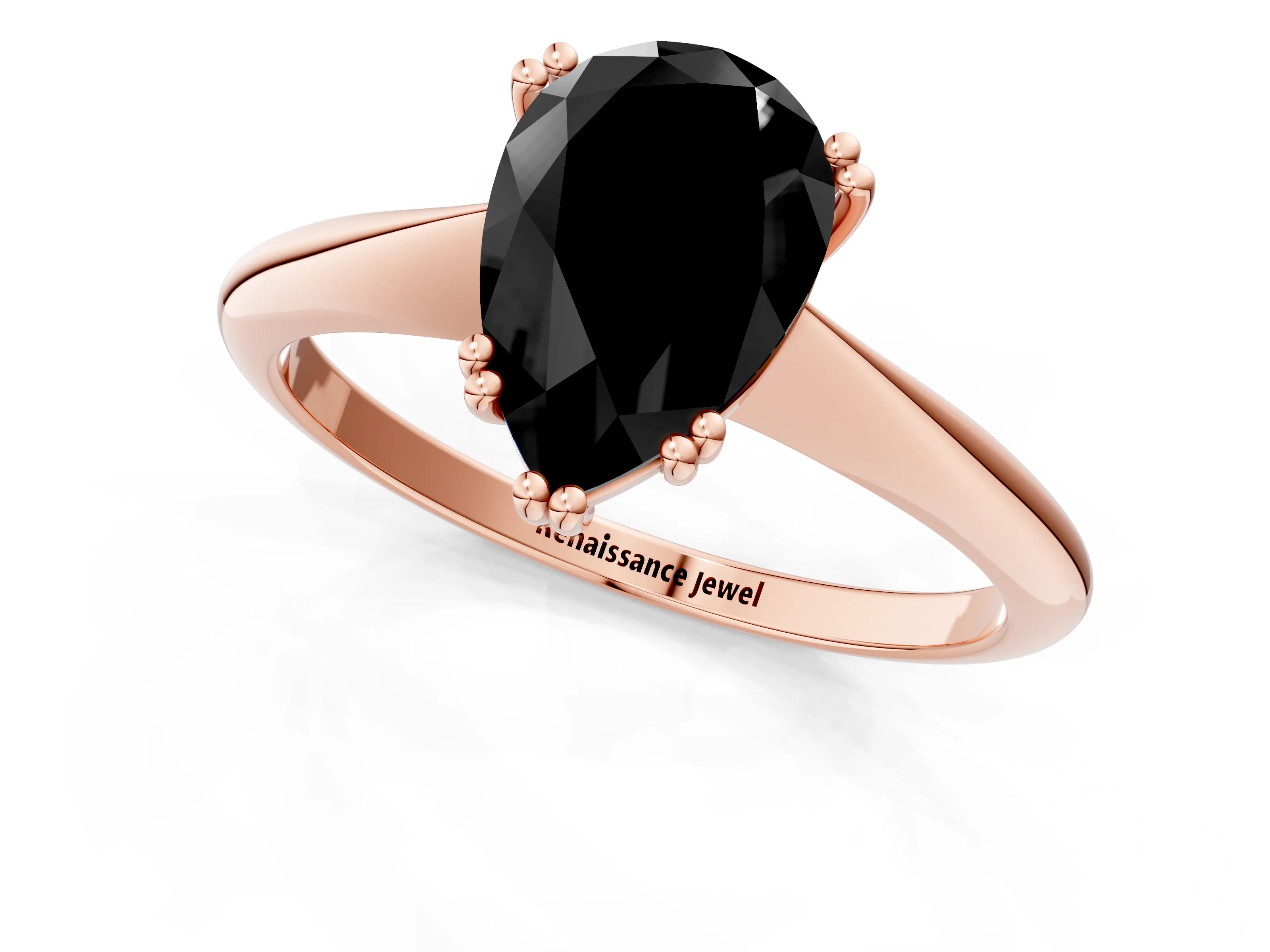 Rose gold Fancy Black Pear Cut Solitaire Diamond Ring with Six-Prong Setting and Classic Band_1