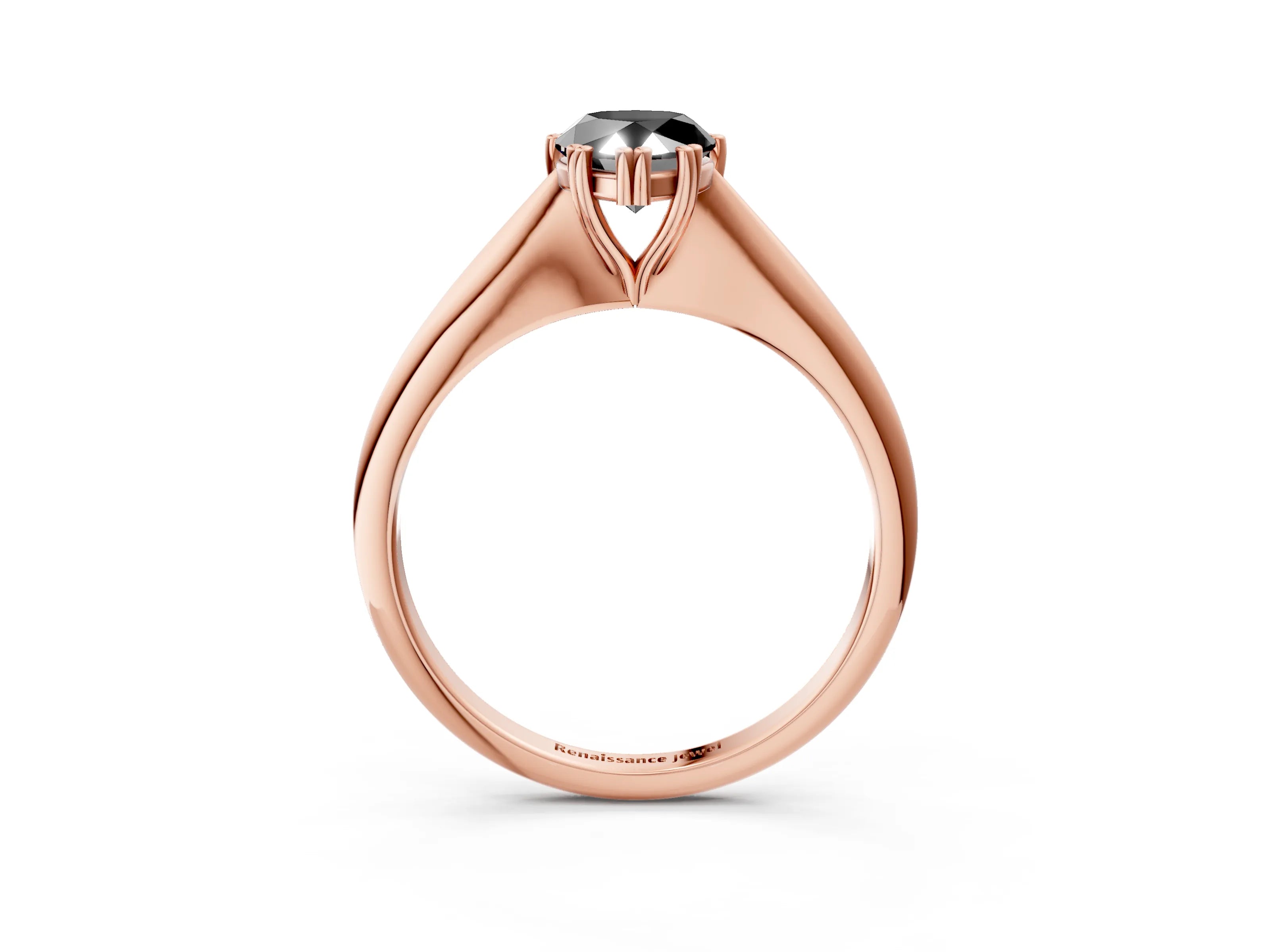 Rose gold Fancy Black Pear Cut Solitaire Diamond Ring with Six-Prong Setting and Classic Band_3