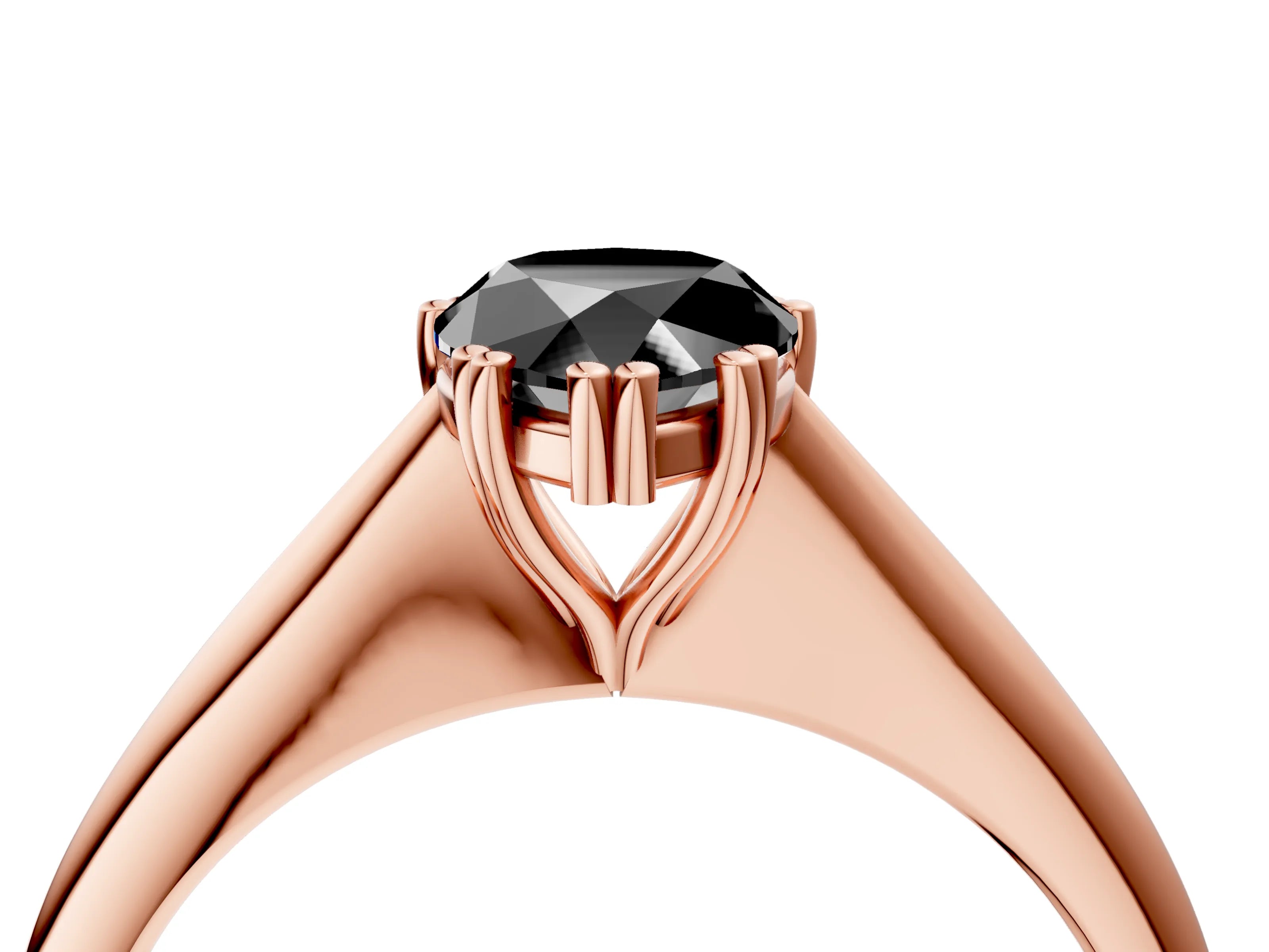 Rose gold Fancy Black Pear Cut Solitaire Diamond Ring with Six-Prong Setting and Classic Band_4
