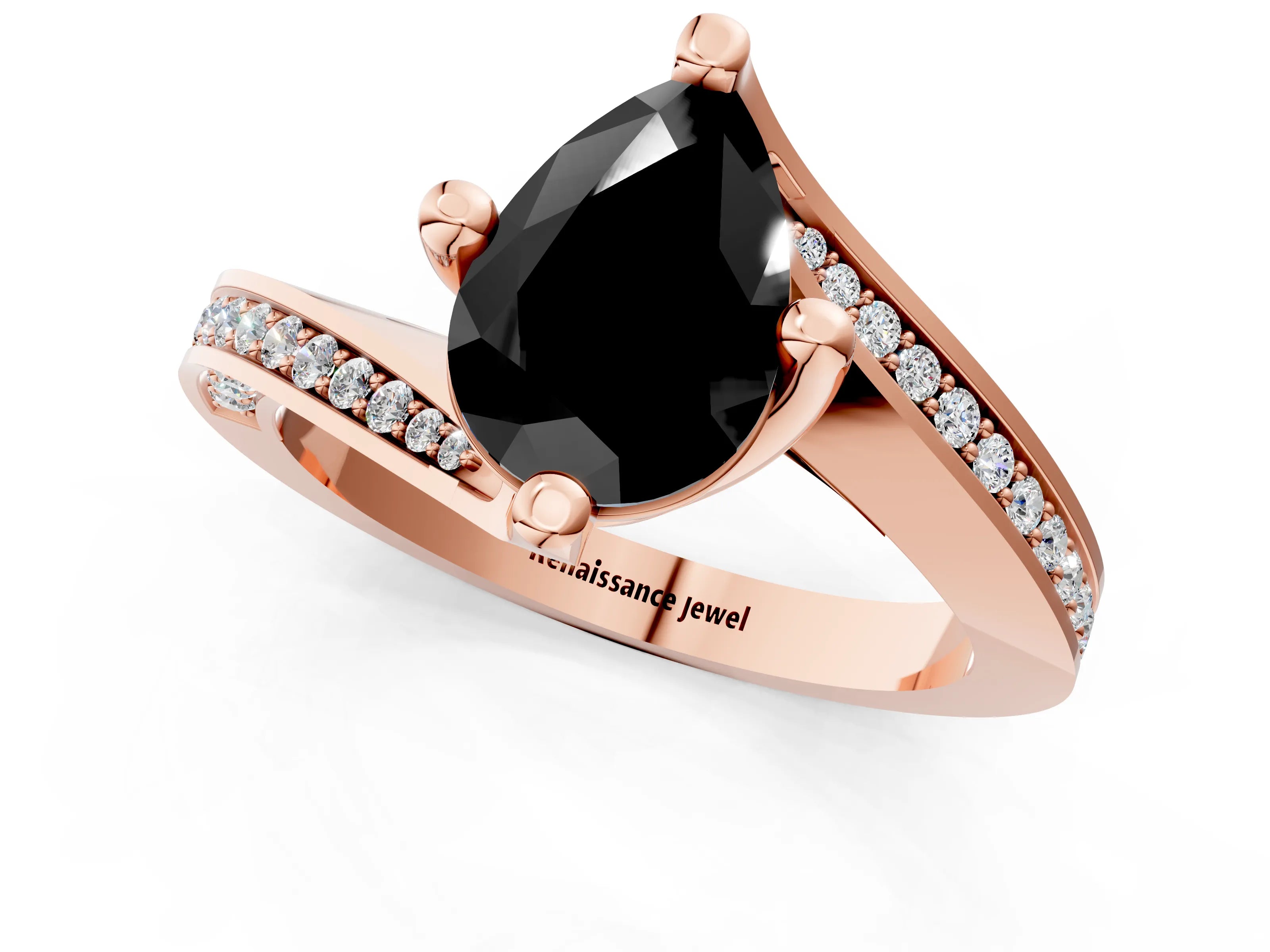 Rose gold Fancy Black Pear Cut Solitaire Diamond Twist Band with Pavé Setting and Four-Prong Setting_1