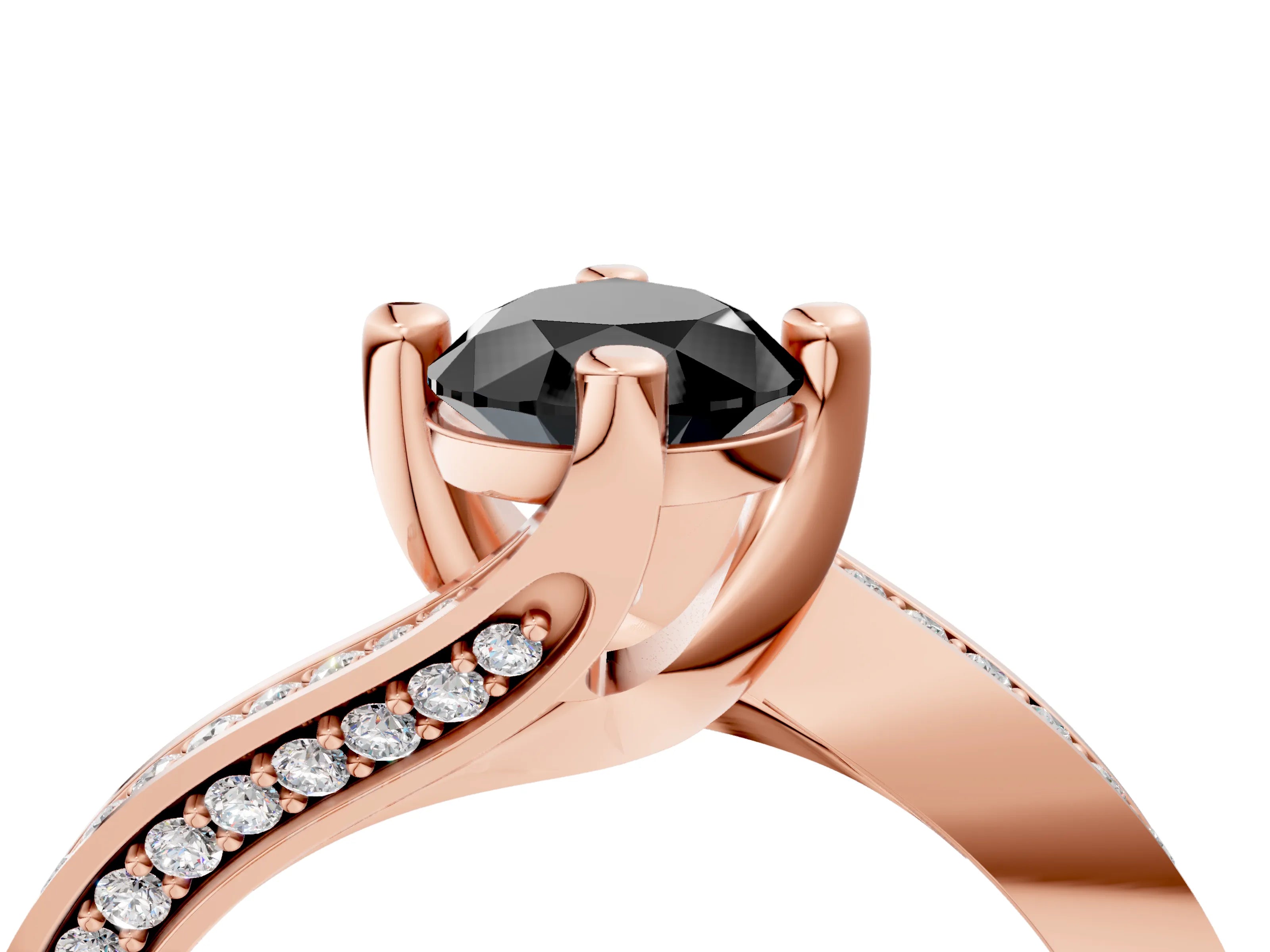 Rose gold Fancy Black Pear Cut Solitaire Diamond Twist Band with Pavé Setting and Four-Prong Setting_4