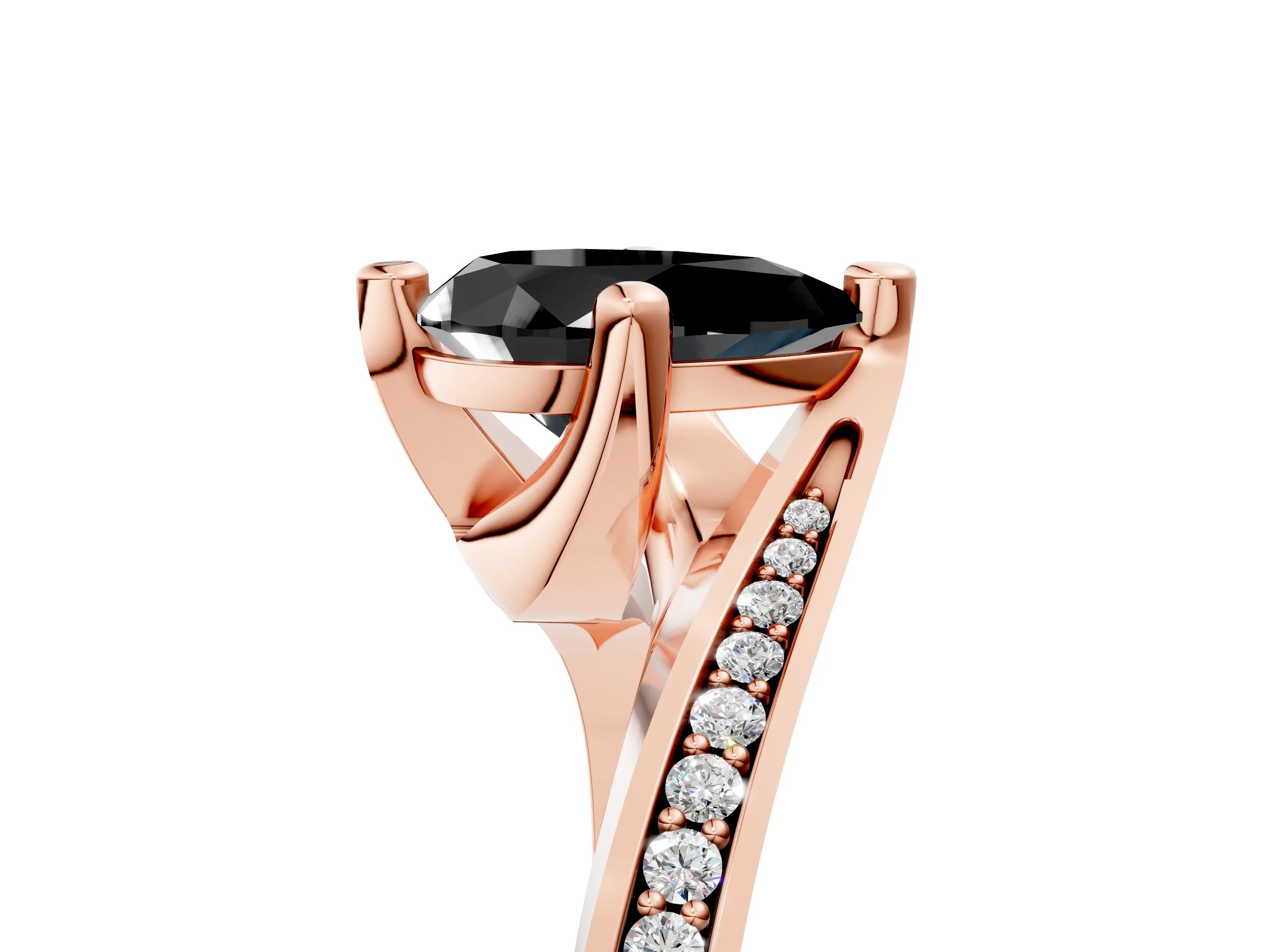 Rose gold Fancy Black Pear Cut Solitaire Diamond Twist Band with Pavé Setting and Four-Prong Setting_5