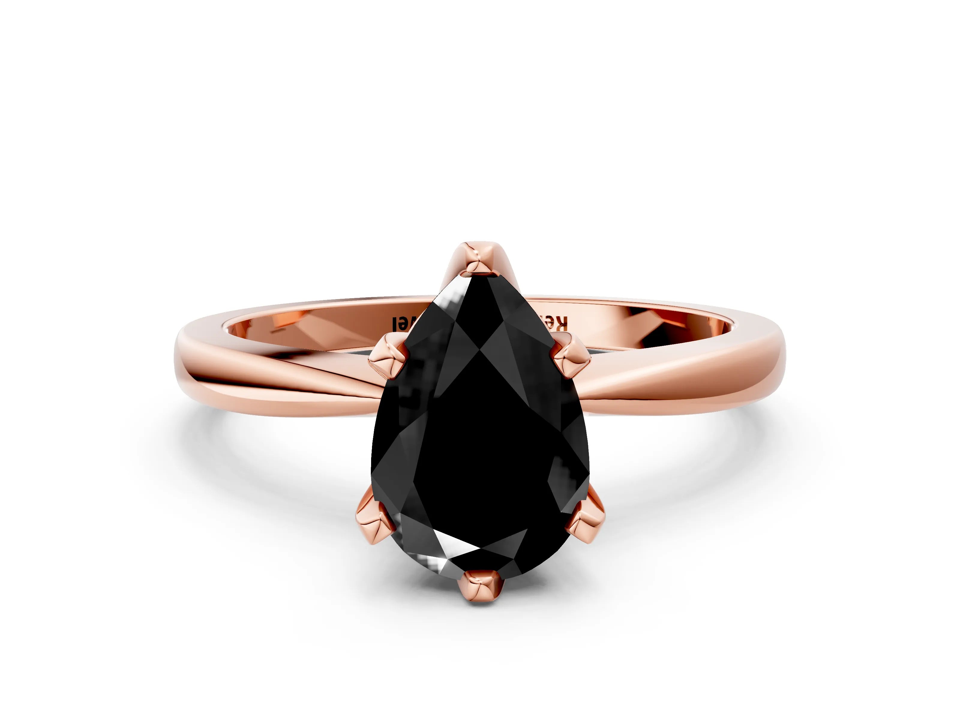 Rose gold Fancy Black Pear Cut Solitaire Engagement Ring with Six-Prong Setting and Tapered Band