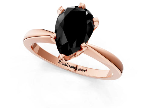 Rose gold Fancy Black Pear Cut Solitaire Engagement Ring with Six-Prong Setting and Tapered Band_1