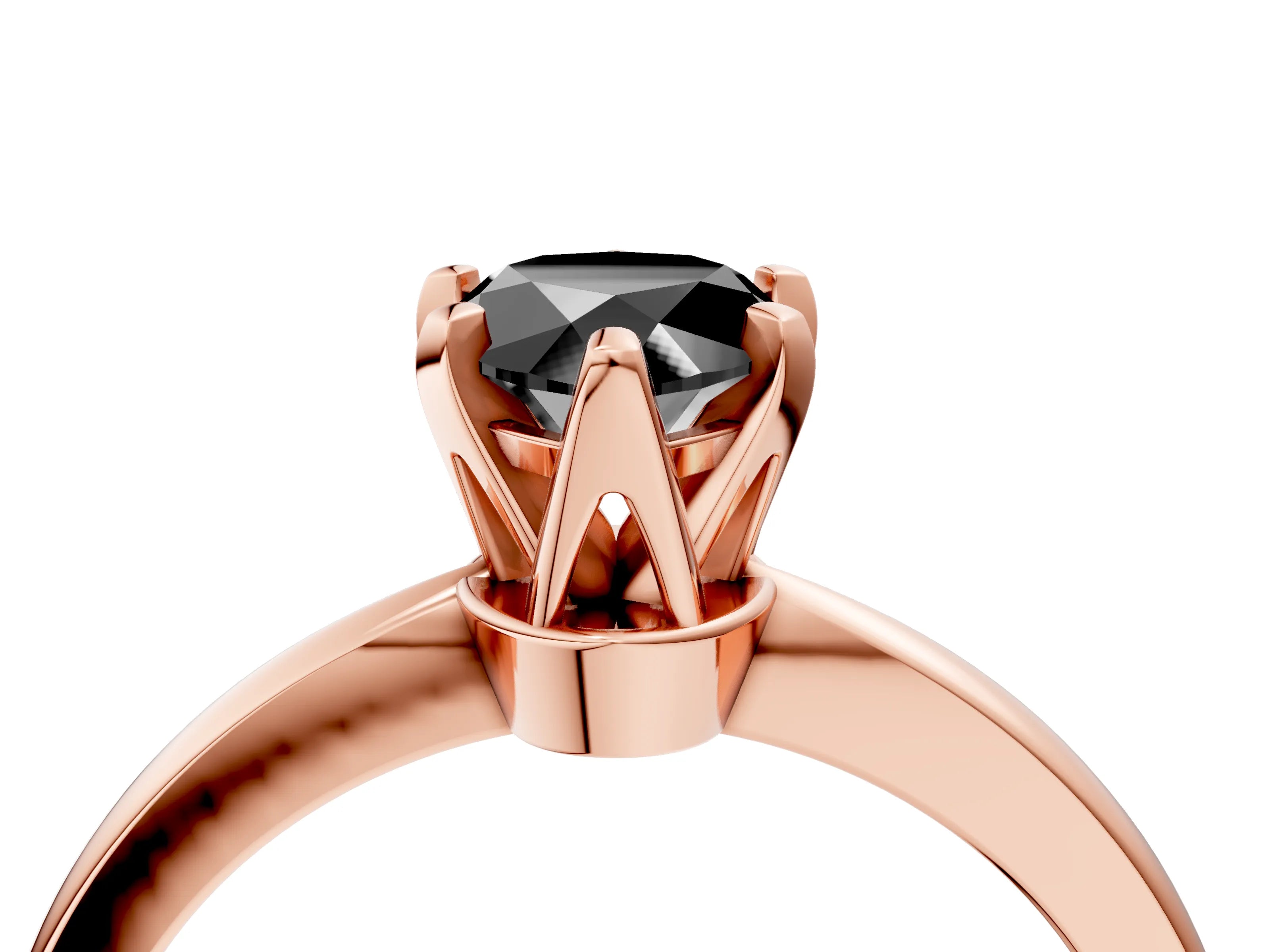 Rose gold Fancy Black Pear Cut Solitaire Engagement Ring with Six-Prong Setting and Tapered Band_4