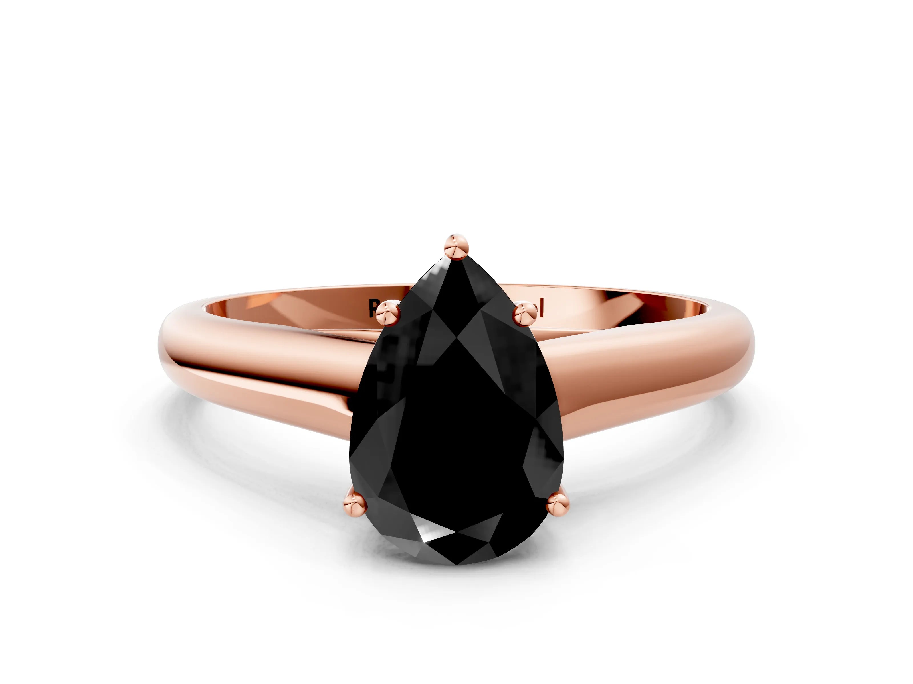 Rose gold Fancy Black Pear Cut Solitaire Engagement Ring with Tapered Band and Four-Prong Setting_3
