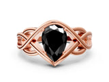 Rose gold Fancy Black Pear Cut Solitaire Intertwined Band Prong Setting Ring