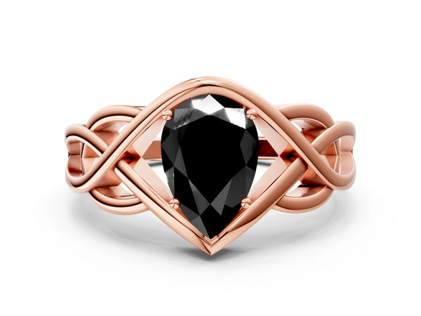 Rose Gold Pear-Shaped Woven Solitaire Engagement Ring Setting for Black Center