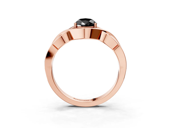 Rose Gold Pear-Shaped Woven Solitaire Engagement Ring Setting for Black Center