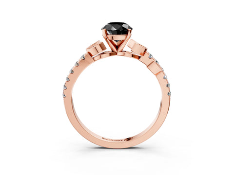 Rose gold Fancy Black Pear Cut Solitaire Leaf-Inspired Diamond Ring with Pavé Band and Four-Prong Setting_3