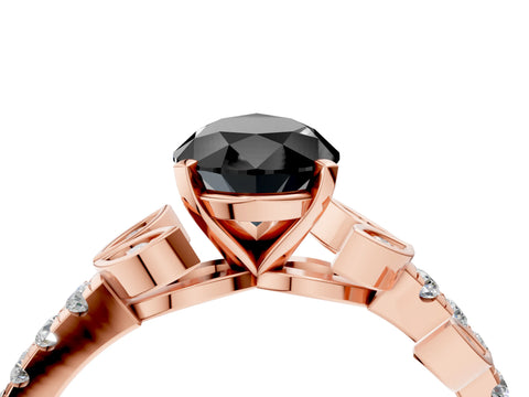 Rose gold Fancy Black Pear Cut Solitaire Leaf-Inspired Diamond Ring with Pavé Band and Four-Prong Setting_4