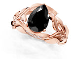 Rose gold Fancy Black Pear Cut Solitaire Leaf-Inspired Engagement Ring with Prong Setting_13