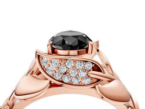 Rose gold Fancy Black Pear Cut Solitaire Leaf-Inspired Engagement Ring with Prong Setting_4