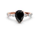 Rose gold Fancy Black Pear Cut Solitaire Marquise Side Stone Prong Setting Ring