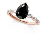 Rose gold Fancy Black Pear Cut Solitaire Marquise Side Stone Prong Setting Ring_1