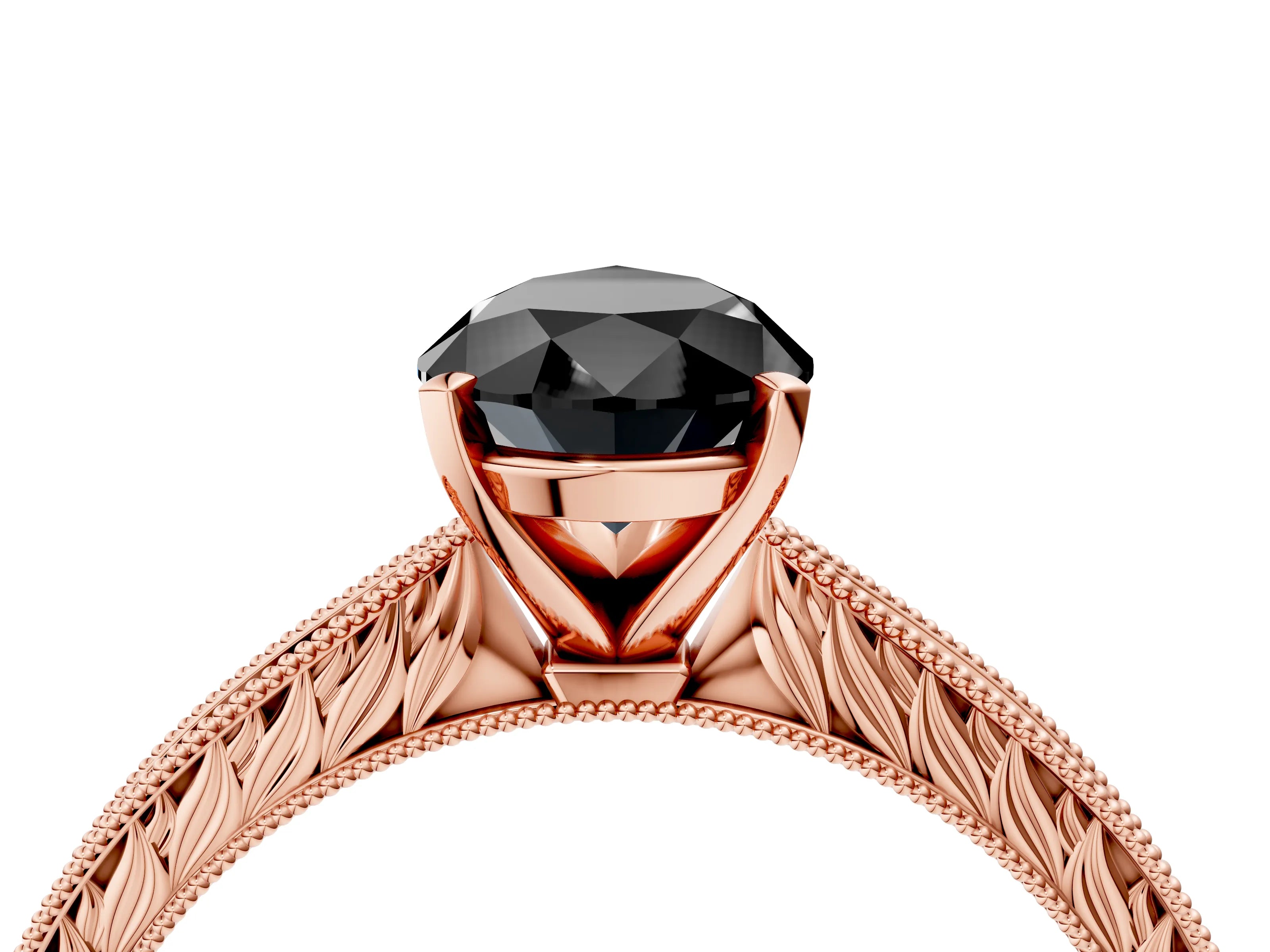 Rose gold Fancy Black Pear Cut Solitaire Milgrain Engraved Band with Four-Prong Setting_4