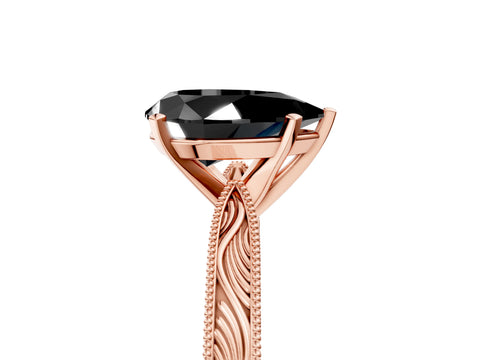 Rose gold Fancy Black Pear Cut Solitaire Milgrain Engraved Band with Four-Prong Setting_5