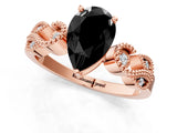 Rose gold Fancy Black Pear Cut Solitaire Milgrain Leaf Band with Prong Setting_1