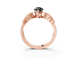 Rose gold Fancy Black Pear Cut Solitaire Milgrain Leaf Band with Prong Setting_3