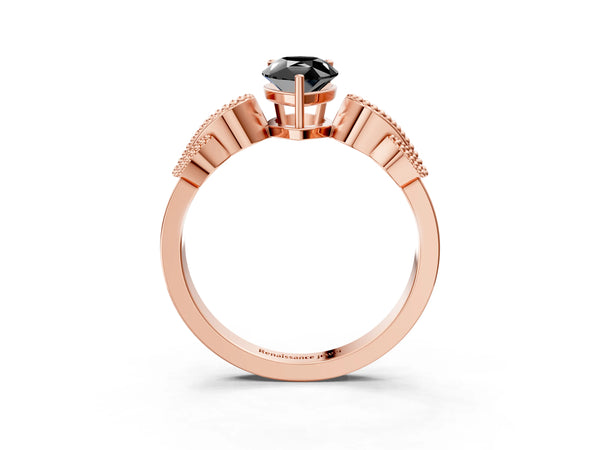 Rose Gold Pear-Shaped Vintage Solitaire Engagement Ring Setting for Black Center