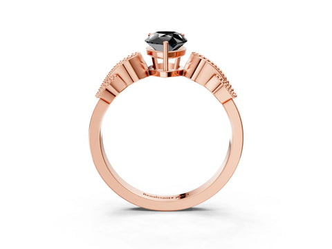 Rose gold Fancy Black Pear Cut Solitaire Milgrain Leaf Band with Prong Setting_3