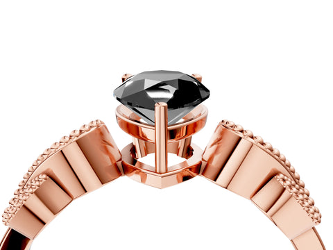 Rose gold Fancy Black Pear Cut Solitaire Milgrain Leaf Band with Prong Setting_4