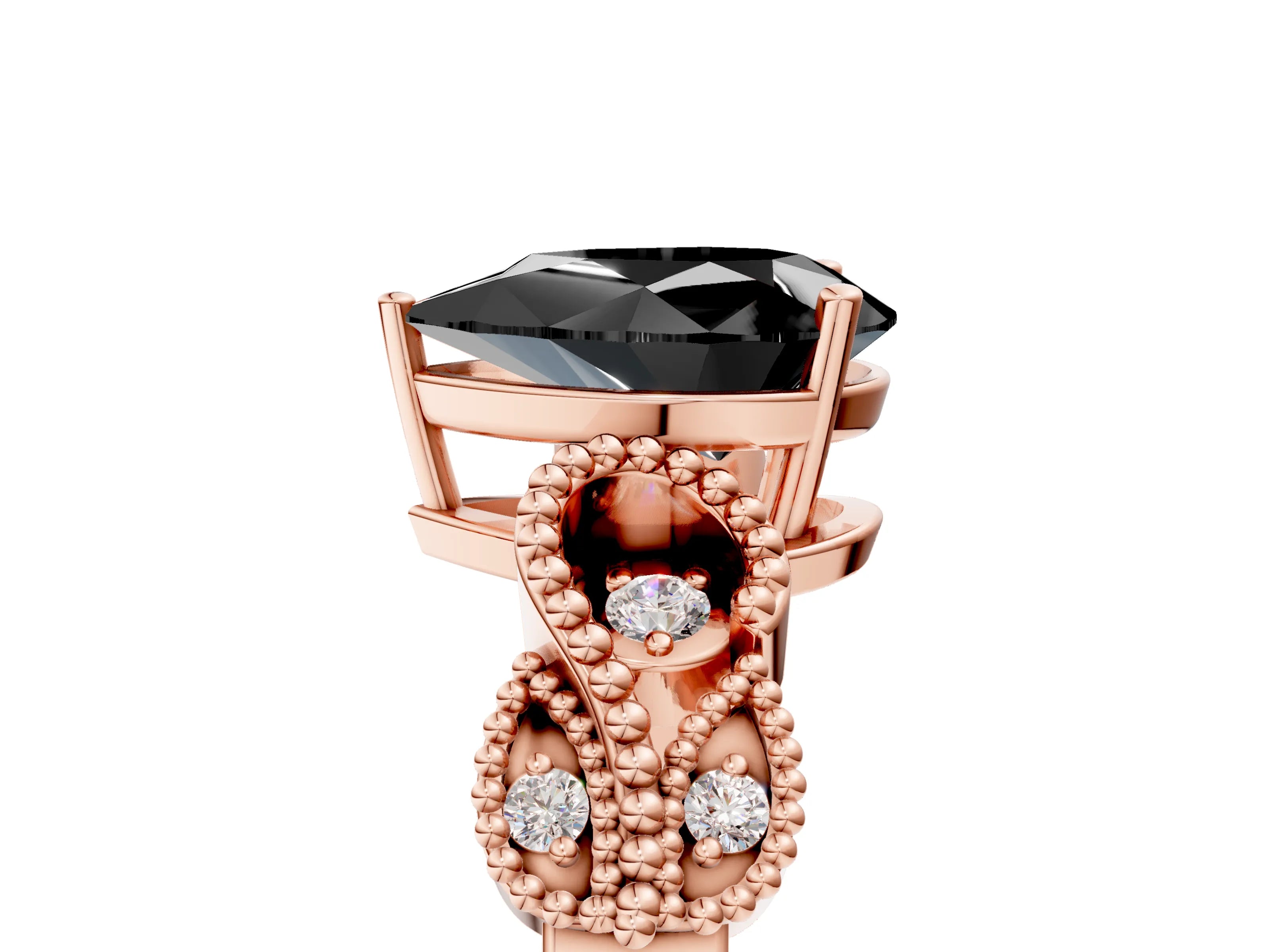 Rose gold Fancy Black Pear Cut Solitaire Milgrain Leaf Band with Prong Setting_5