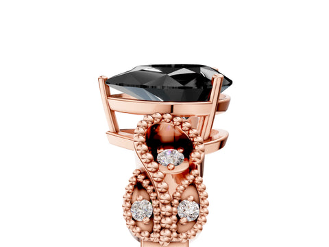 Rose gold Fancy Black Pear Cut Solitaire Milgrain Leaf Band with Prong Setting_5