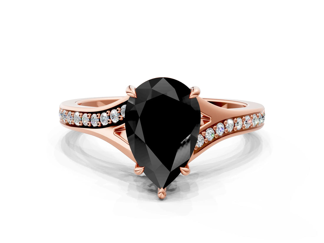 Rose gold Fancy Black Pear Cut Solitaire Pavé Band with Four-Prong Setting