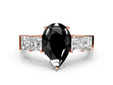 Rose gold Fancy Black Pear Cut Solitaire Princess Side Stone Engraved Band Prong Setting Ring_12